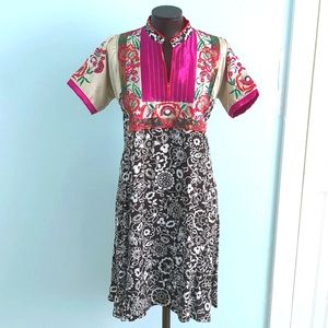 Silk Embroidered East Asian White Lotus Tunic dress